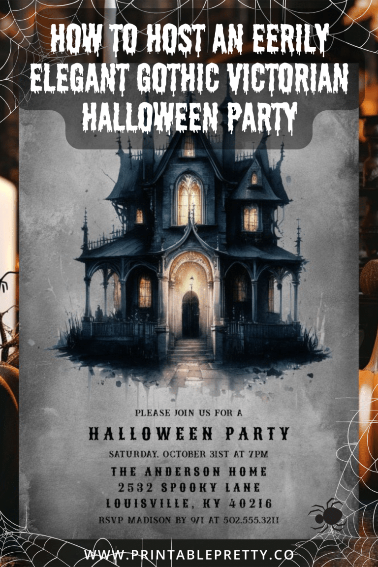 Halloween Party Invitation Featuring An Illustration Of A Gothic Victorian House.