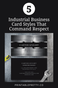 Two industrial-style business cards, one featuring a metallic silver design and the other with black text on a black background, showcasing contact information for Carter Knight Construction & Building.