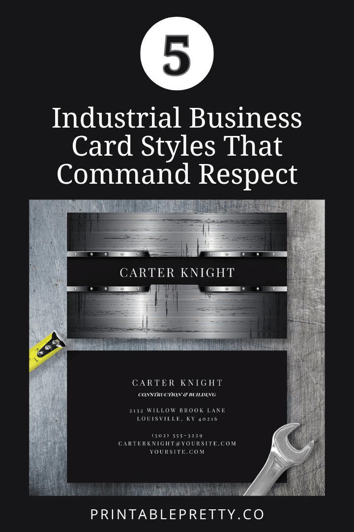 Two Industrial-Style Business Cards, One Featuring A Metallic Silver Design And The Other With Black Text On A Black Background, Showcasing Contact Information For Carter Knight Construction &Amp; Building.