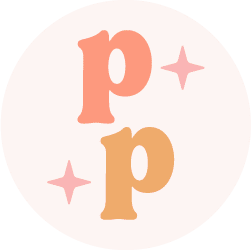 Logo Of Two Stylized Letter Ps, One Peach And One Light Coral, With Pink Stars.