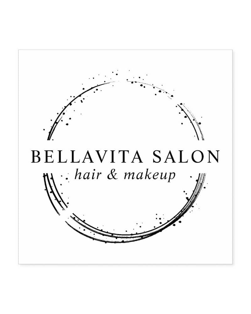 Bellavita Salon logo: a black circular brush stroke with scattered dots, and the text Bella Vita Salon hair & makeup underneath.