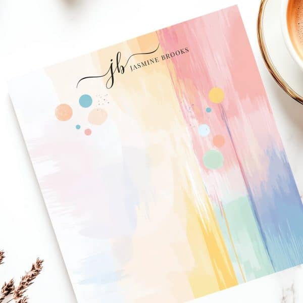 Pastel Abstract Art Stationery Featuring The Initials Jb And The Name Jasmine Brooks.
