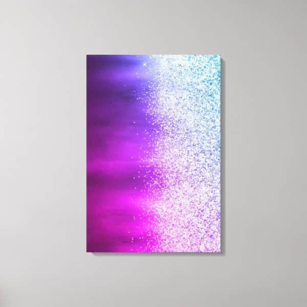 Abstract Art Print Featuring A Gradient Of Purple And Pink Transitioning To White Glitter.