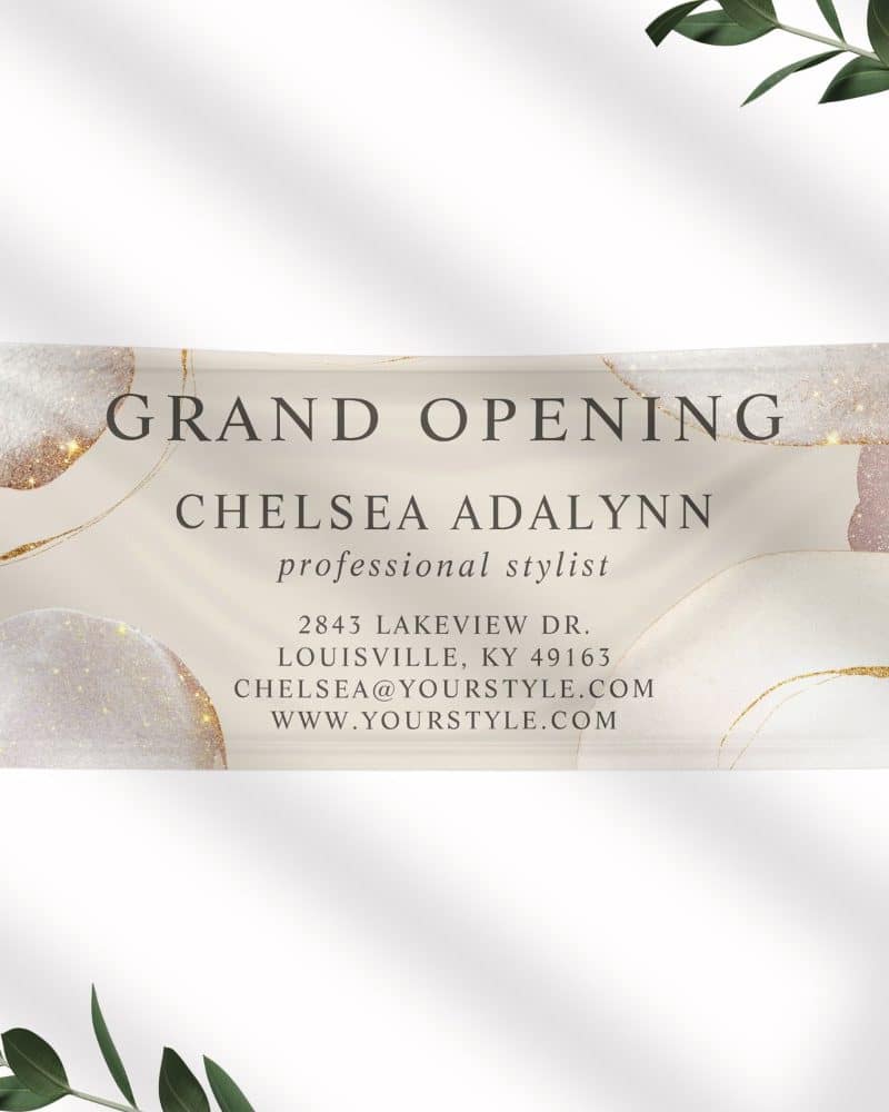 Grand opening announcement for Chelsea Adalynn, professional stylist. Contact information is included.