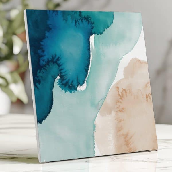 Abstract Painting In Teal, Mint, And Beige.