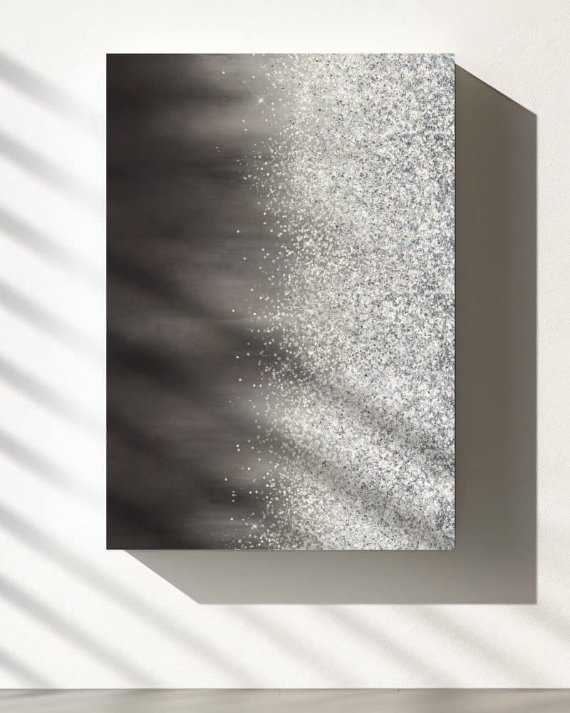 Abstract art print featuring a dark gray to silver glitter gradient.