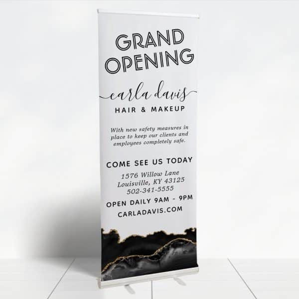 Grand Opening Banner For Carla Davis Hair &Amp; Makeup. Includes Address And Hours.