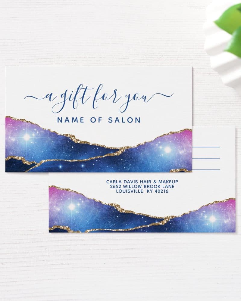 Gift certificate with a galaxy design.