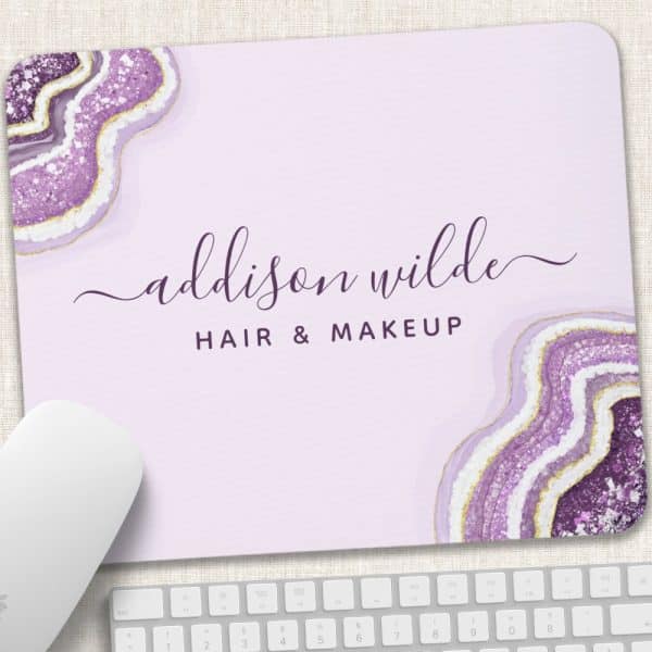 Purple And Gold Agate Design Mousepad With Addison Wilde Hair &Amp; Makeup Text.
