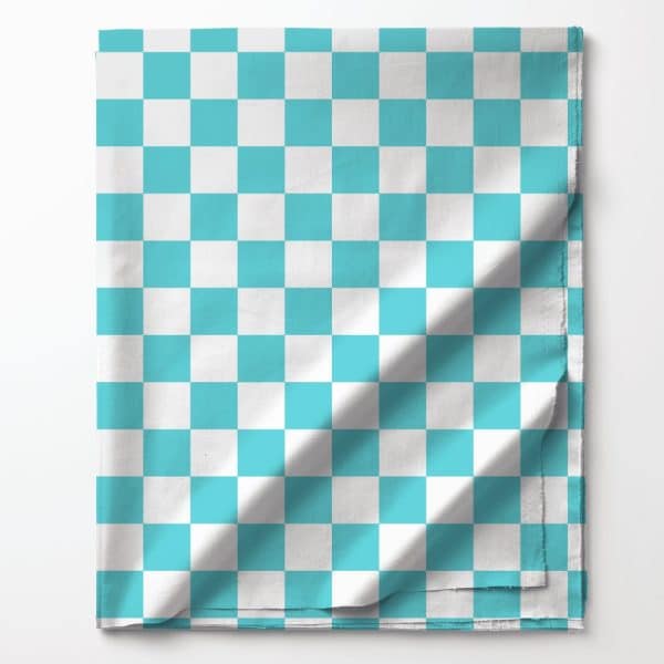 Aqua Blue And White Checkered Fabric.