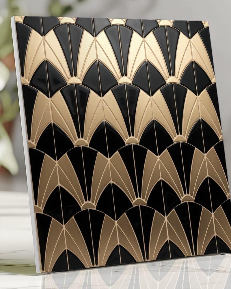 Black and gold art deco tile sample.