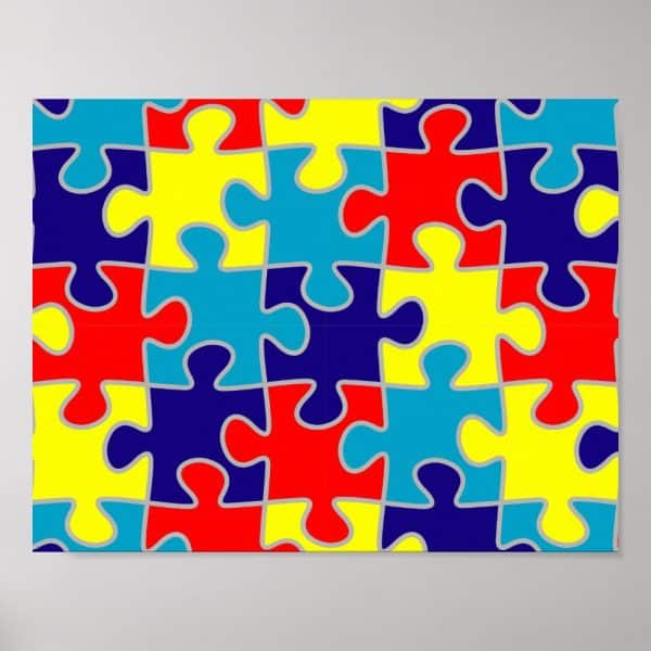 Interlocking Puzzle Pieces In Red, Blue, Yellow, And Teal.
