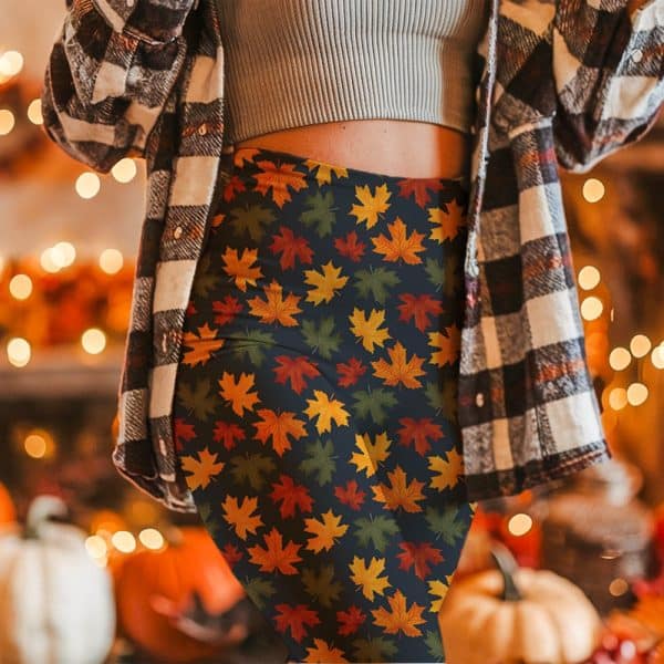Fall Leaf Leggings On A Model.
