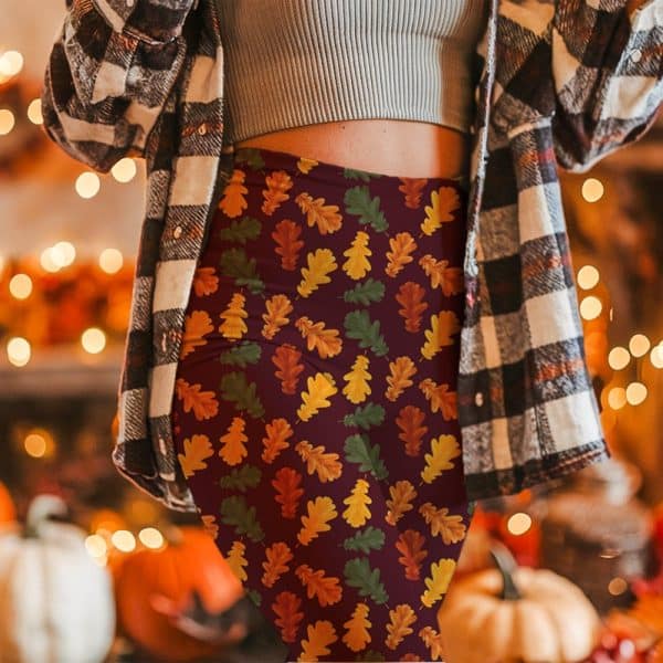 Autumn Leaf Leggings On A Woman.