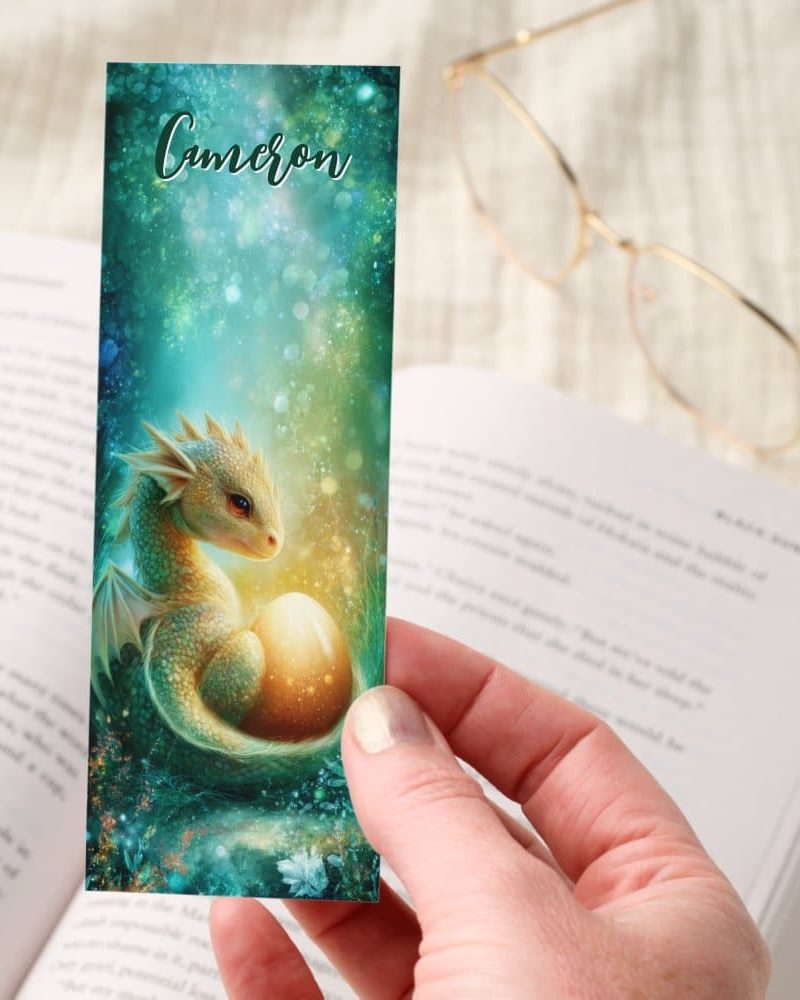 Baby Dragon Golden Egg Fantasy Personalized Bookmarks