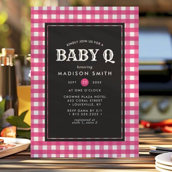 Pink Gingham Baby Shower Invitation For Madison Smith.