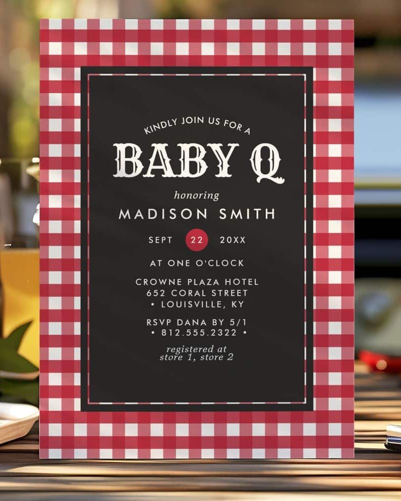 Baby Q Barbeque Red Summer Country Baby Shower Invitation