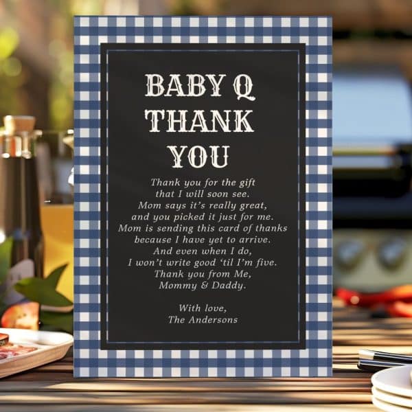 Baby Q Thank You Card With A Poem From The Parents To Guests.