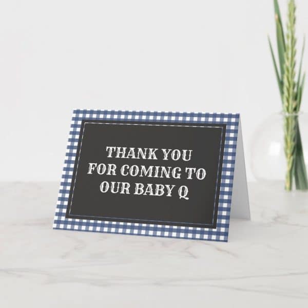 Blue And White Gingham Baby Shower Thank You Card.