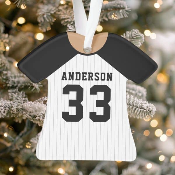 Baseball Jersey-Shaped Christmas Ornament With The Name Anderson And Number 33.