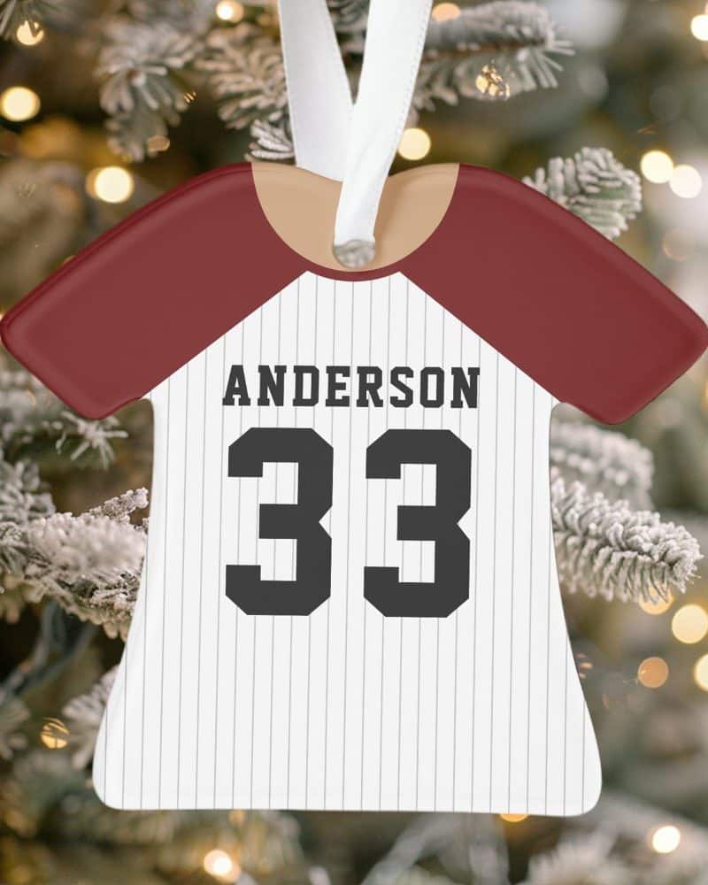 Baseball jersey ornament with the name Anderson and number 33.