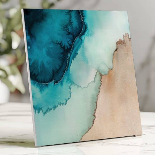 Abstract Teal And Beige Watercolor Painting.