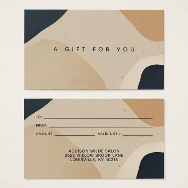 A Beige And Dark-Blue Abstract Gift Certificate From Addison Wilde Salon In Louisville, Ky.