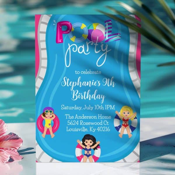 Pool Party Invitation For Stephanie'S Ninth Birthday.
