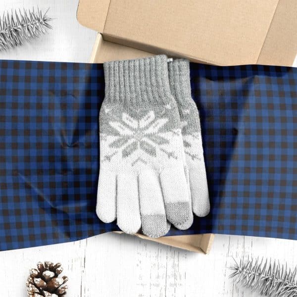 Pair Of Gray And White Knit Gloves With Snowflake Pattern In A Gift Box.