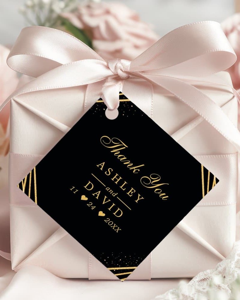 Black And Gold Geometric Abstract Wedding Favor Tags