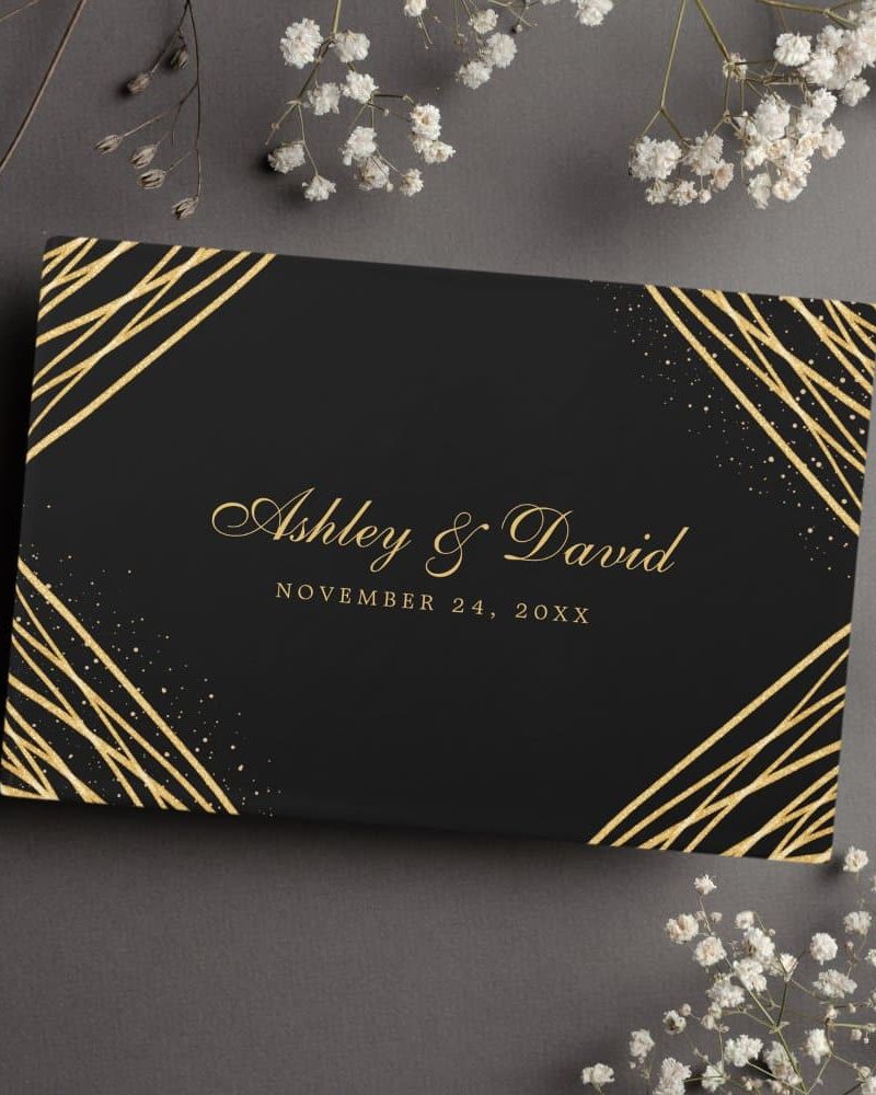 Black And Gold Geometric Abstract Wedding Guest Book