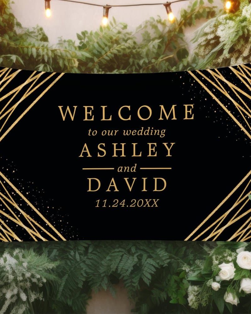 Black And Gold Geometric Wedding Welcome Banner
