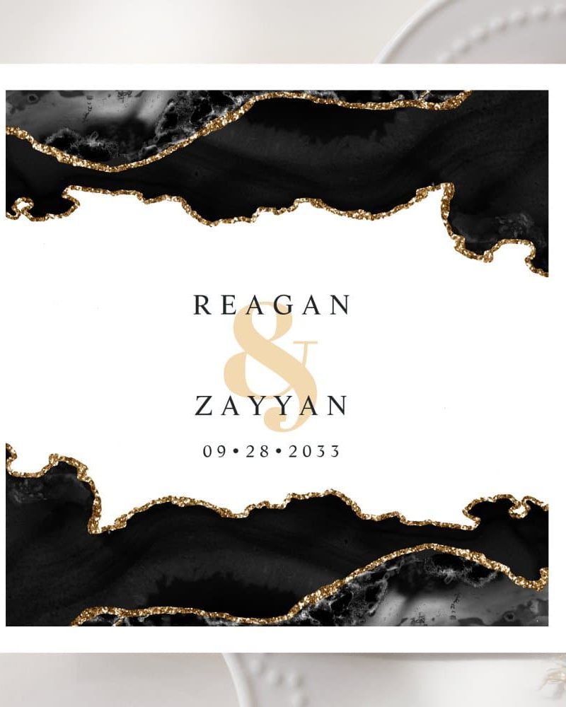Black And Gold Marble Agate Modern Elegant Wedding Napkins
