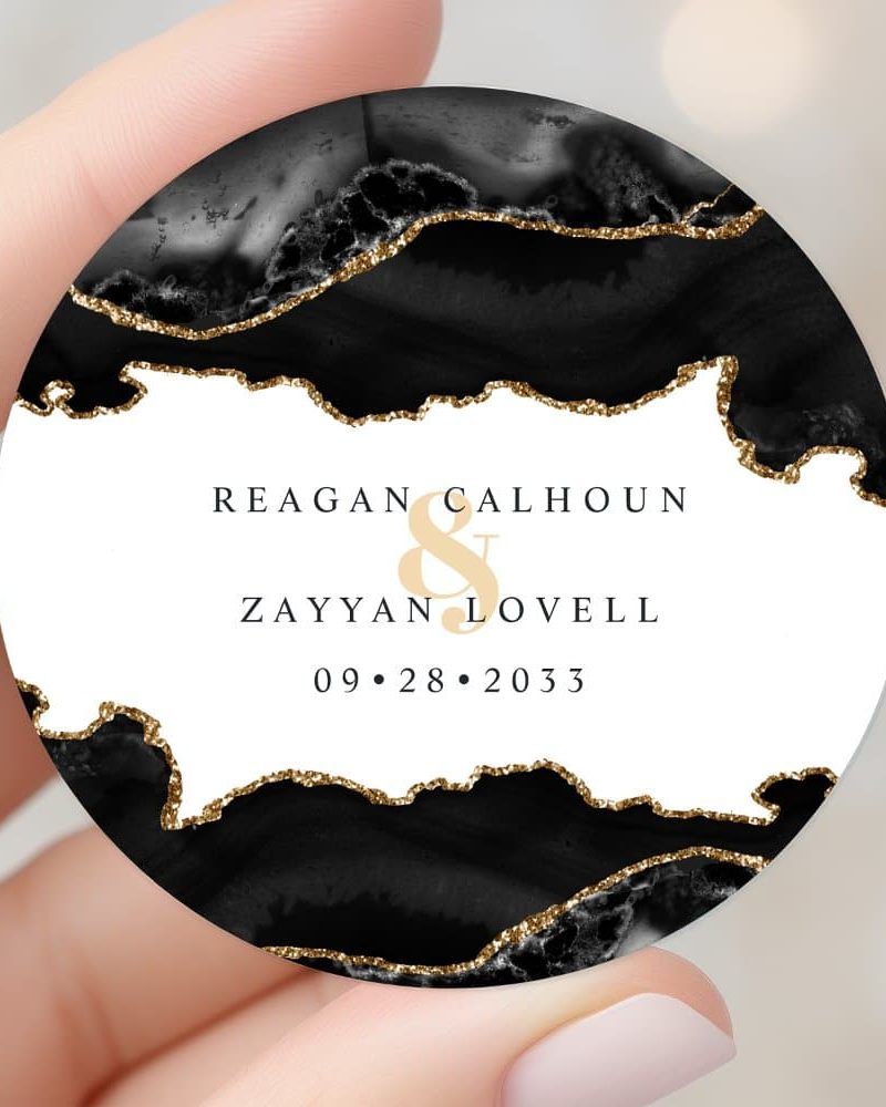 Black And Gold Marble Agate Modern Wedding Classic Round Sticker