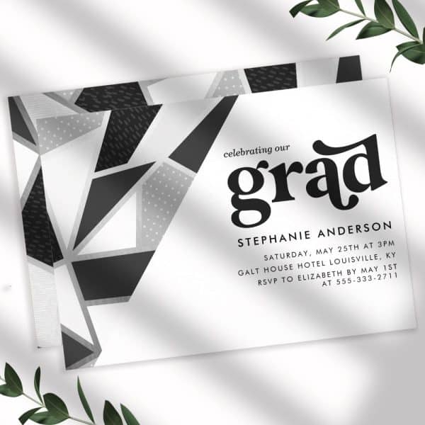 Graduation Invitation For Stephanie Anderson With A Geometric Black And White Design.