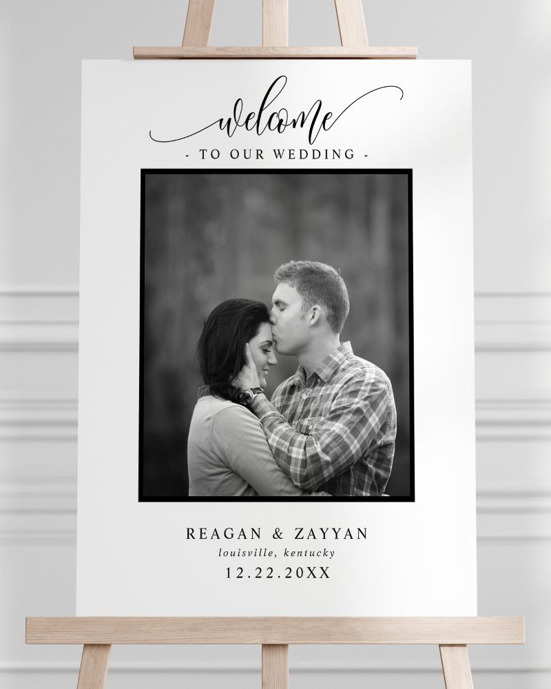 Black And White Calligraphy Photo Wedding Welcome Foam Board