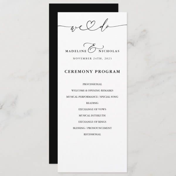 Wedding Ceremony Program For Madeline And Nicholas, November 24, 2023.