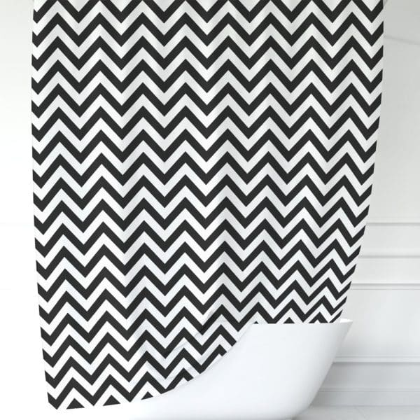 Black And White Chevron Patterned Shower Curtain.