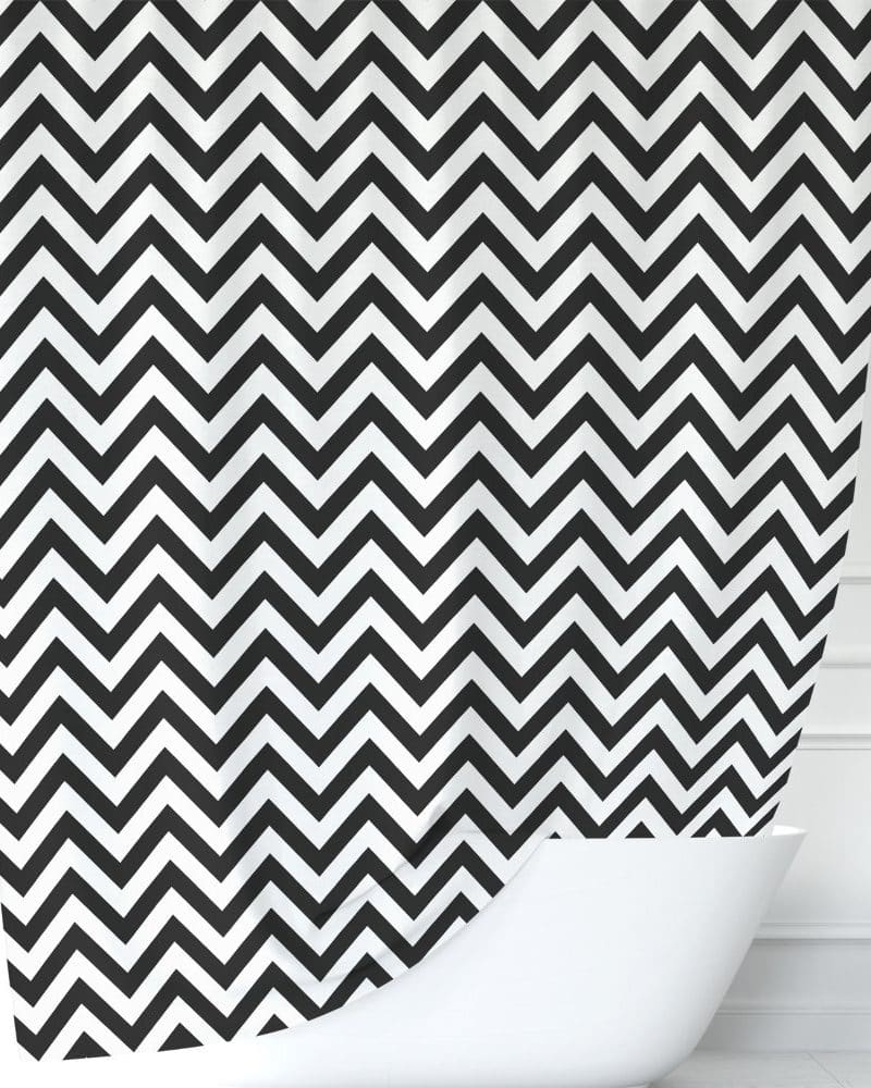 Black and white chevron patterned shower curtain.