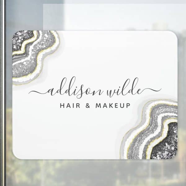 Addison Wilde Hair &Amp; Makeup Business Logo With Grey And Gold Agate Design.
