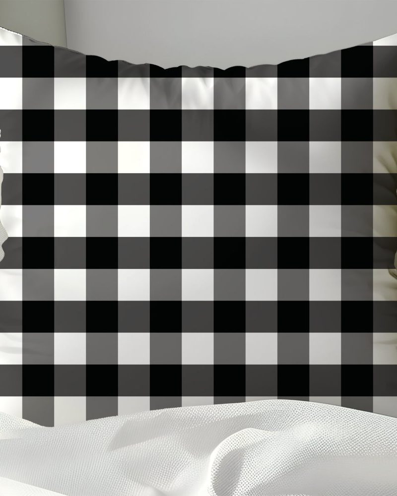 Black and white checkered throw pillow.