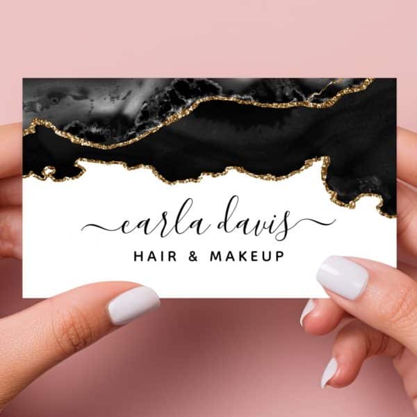 Black And Gold Glitter Business Card For Carla Davis Hair &Amp; Makeup.