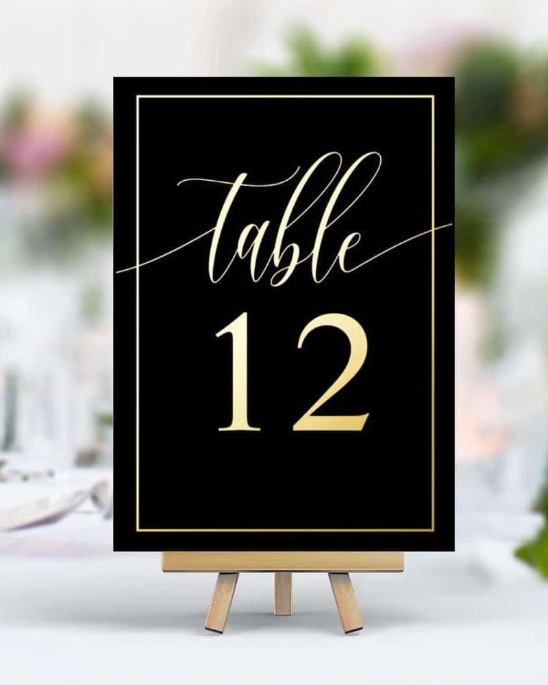 Black & Gold Calligraphy Script Foil Table Number