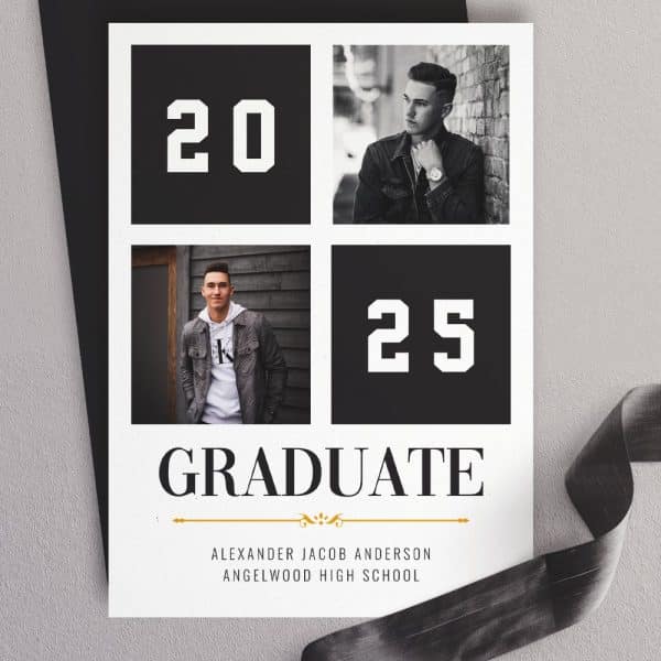 Graduation Announcement Featuring Two Photos Of Alexander Jacob Anderson, Angelwood High School Class Of 2025.