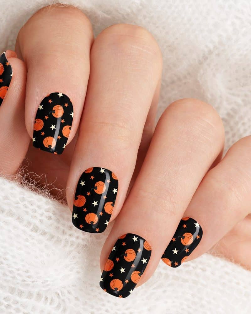 Black Pumpkins and Stars Halloween Nail Wraps