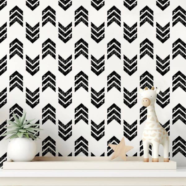 Black And White Chevron Pattern Wallpaper Featuring A Textured Arrow Design.