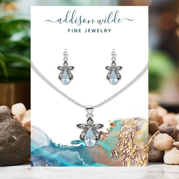 Aquamarine And Silver Necklace And Earring Set.