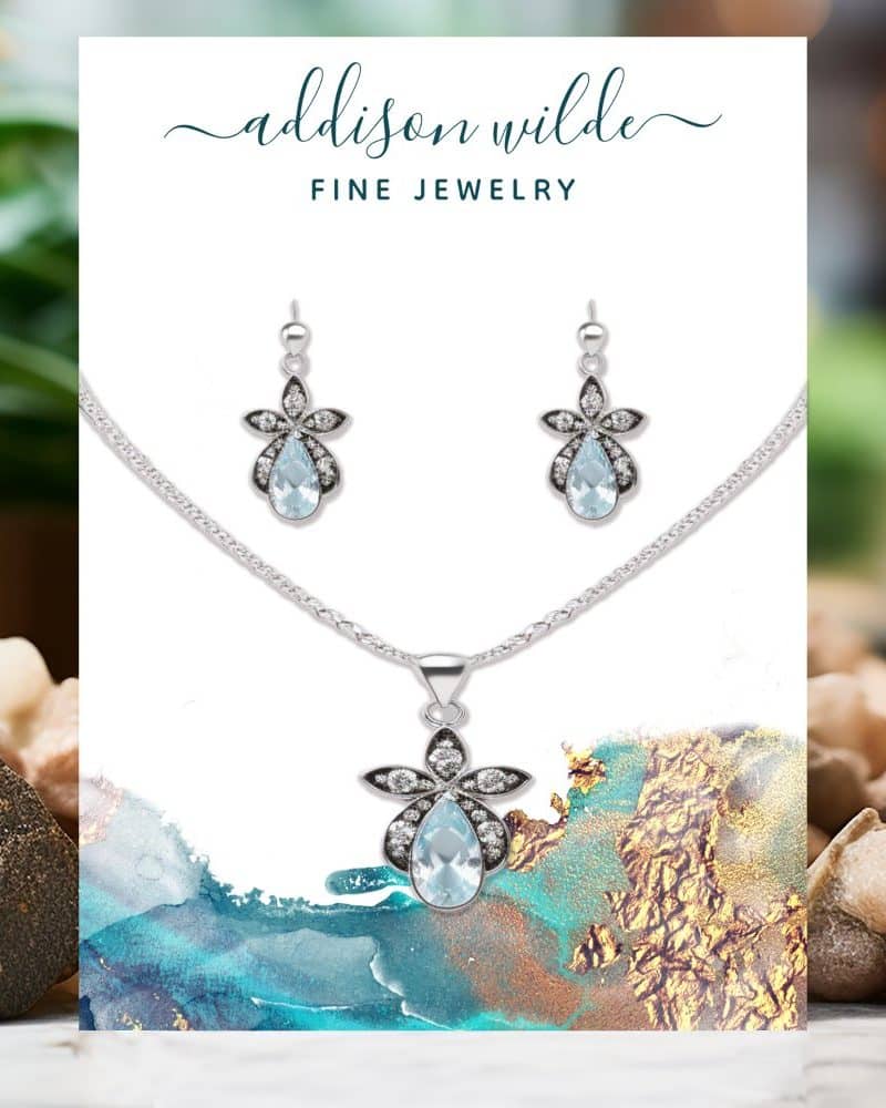 Aquamarine and silver necklace and earring set.