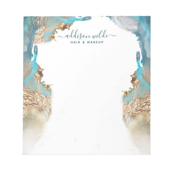 White Card With Teal And Gold Watercolor Border; Addison Wilde Hair &Amp; Makeup.