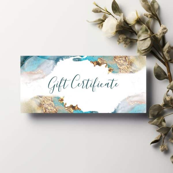 Gift Certificate With Teal And Gold Abstract Design.